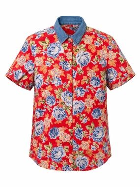 Vintage 90s Liz Wear Floral Button-Up Detachable Denim Collar Cottage-core